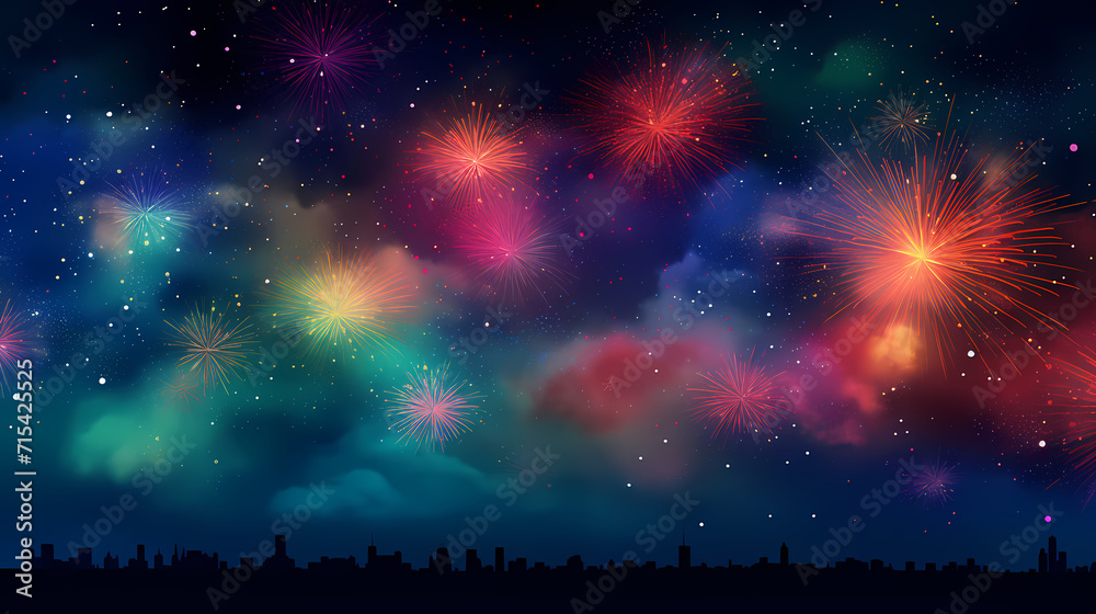 Naklejka premium Beautiful creative holiday background with fireworks and sparkles