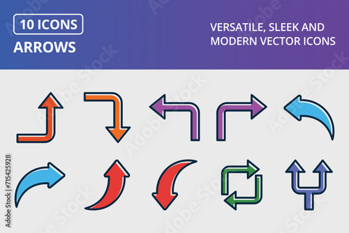 Arrows Thick Line Filled Dark Colors Icons Set