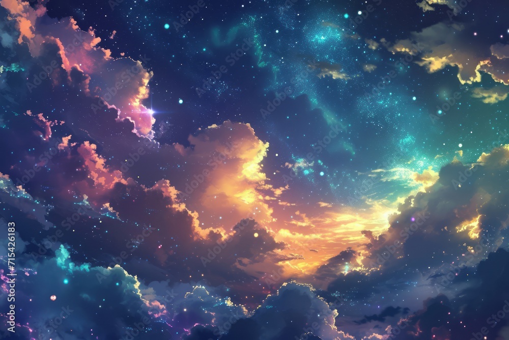 anime sky at night with a beautiful clouds and colorful image of universe anime sky at night with a beautiful clouds and colorful image of universe