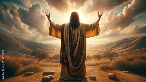  A man that looks like Jesus Christ looking/Reaching to the sky  video