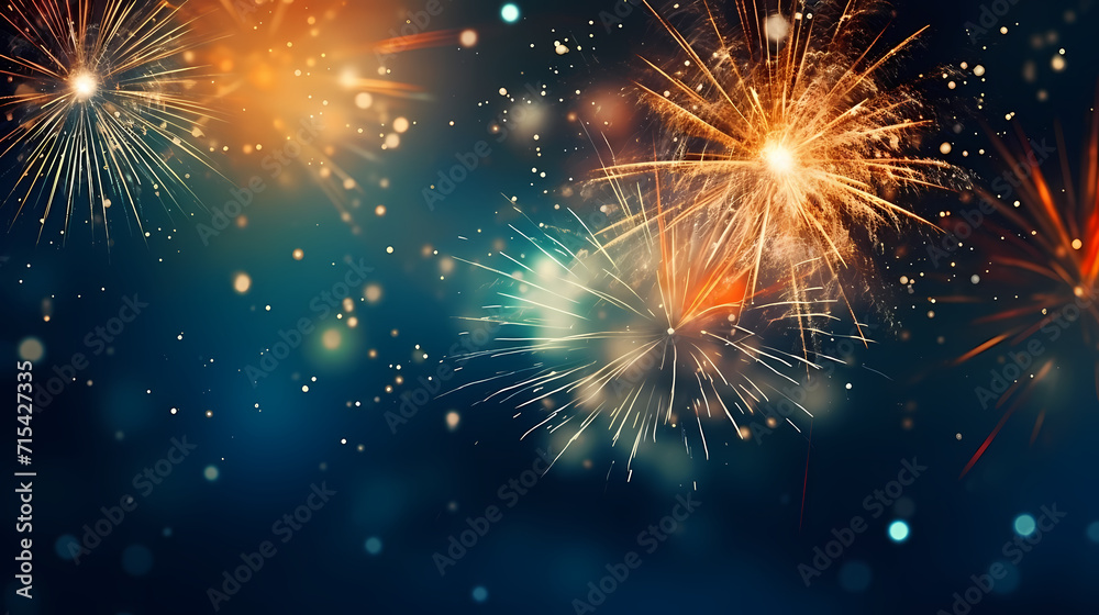 Naklejka premium Beautiful creative holiday background with fireworks and sparkles