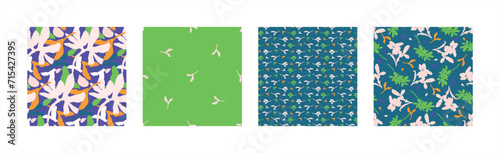 Trendy vector floral pattern set with organic botanical shapes. Modern bold summer flower print, design collection in scandi style.