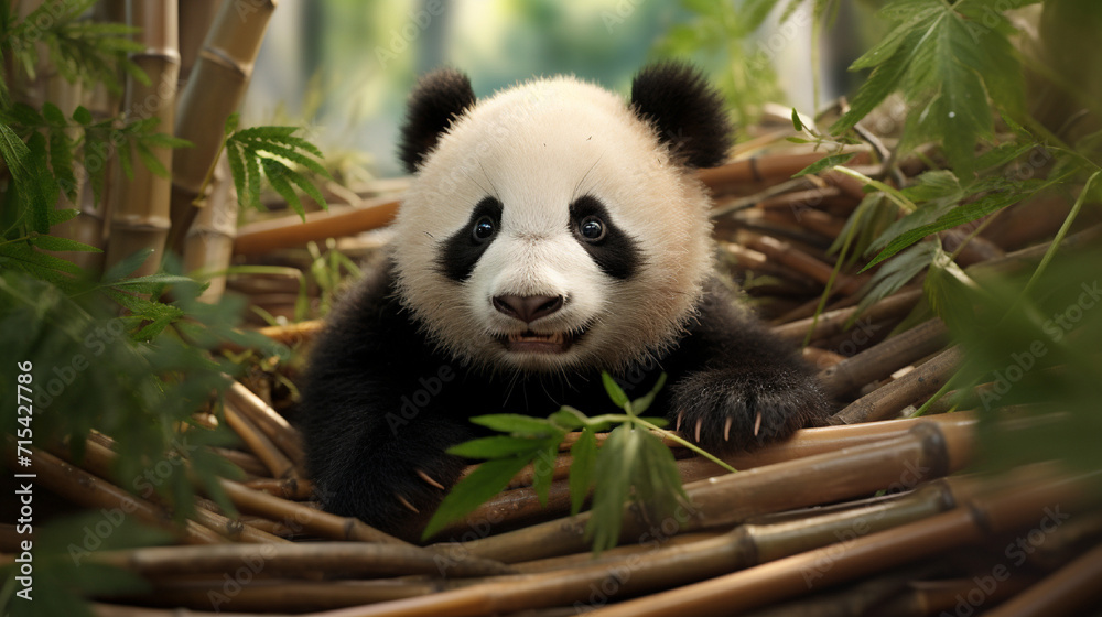 Fototapeta premium panda eating bamboo