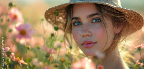  young girl with freckles and flowers surrounding her eyes,Generative AI