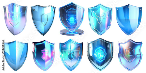 Set of blue shields, cut out. Protect and security concept