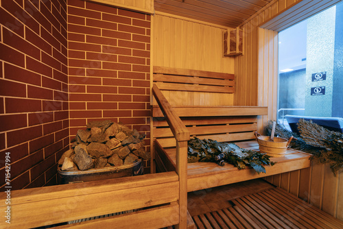 Interior View of Sauna Bath in modern spa space