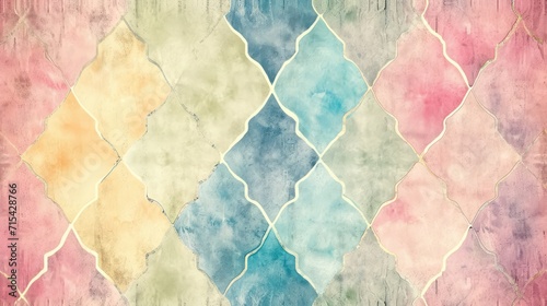Muted color tones and a classic aesthetic define an abstract pastel watercolor background with a grid pattern, rough texture, and a worn canvas feel