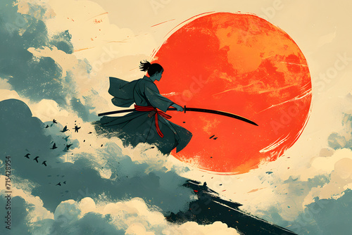 Eleganz des Kriegergeistes: Illustration eines Samurais, der die historische Tradition und kriegerische Kunst Japans repräsentiert. Ein kraftvolles Bild für kreative Projekte auf Adobe Stock photo