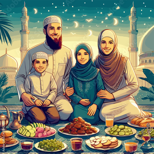 iftar ramadan with family, moslem tradition