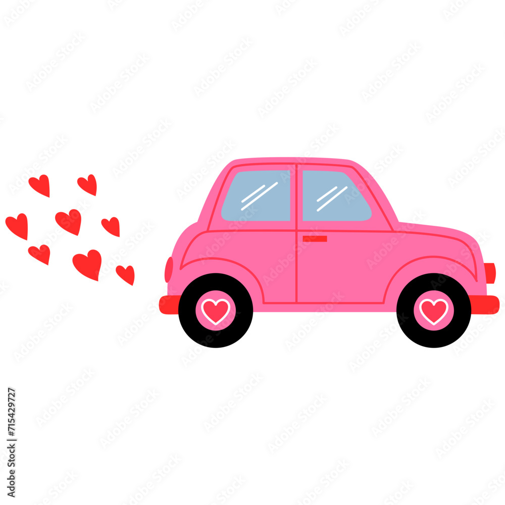 mini pink car with heart car smoke