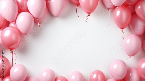 Leinwand Poster Elegant rose pink balloon and golden ribbon Happy Birthday celebration card bann