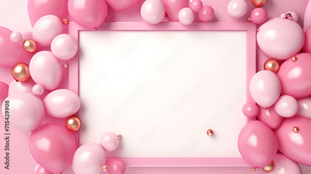 Elegant rose pink balloon and golden ribbon Happy Birthday celebration card banner template background Elegant rose pink balloon and golden ribbon Happy Birthday celebration card banner template background