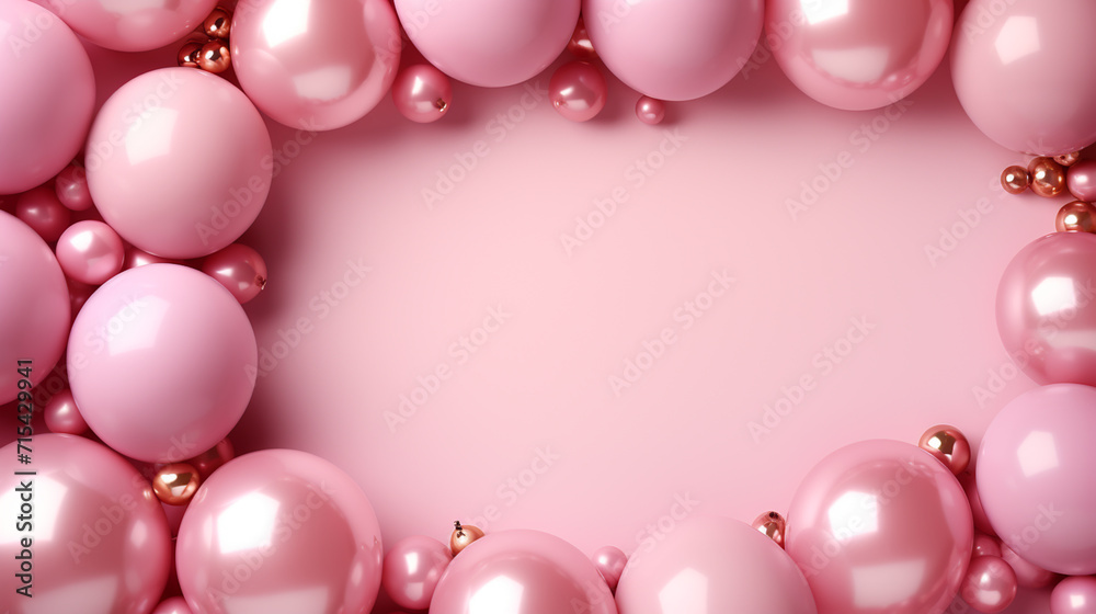 Elegant rose pink balloon and golden ribbon Happy Birthday celebration card banner template background