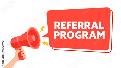 Promotional Referral Program Announcement Vector Illustration with Megaphone and Bold Text
