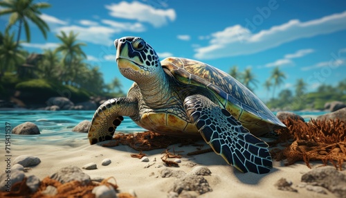A turtle on a sandy beach © Mahenz