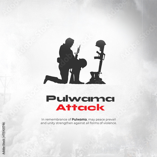 Tribute poster for the Pulwama attack, featuring a silhouette and commemorative text on a white background