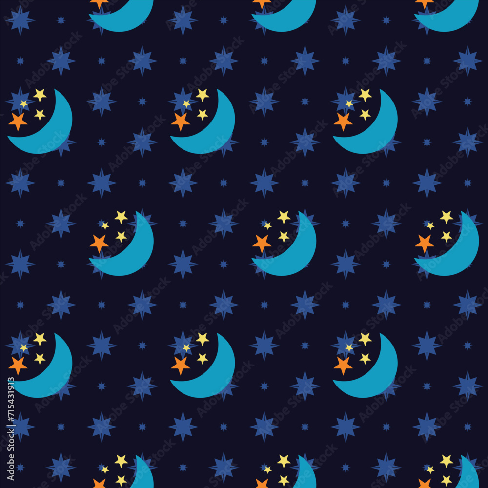 Moon and stars seamless pattern. Abstract esoteric ornament for flyer, wallpaper, scrapbooking. Vector illustration. 