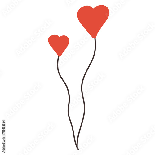 Hand-drawn illustration of hearts balloons. Doodle isolated on white background. 