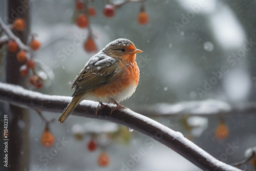 robin in snow HD 8K wallpaper Stock Photographic Image