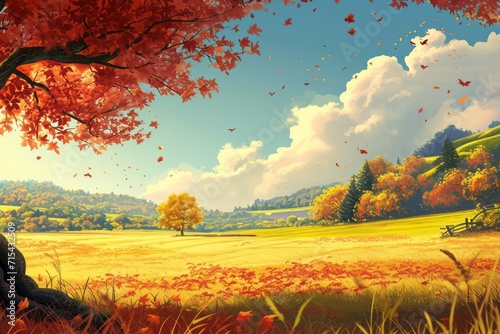 Anime autumn countryside landscape wallpaper