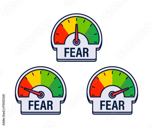 Emotional Fear Intensity Gauges Vector Illustration with Color Coded Anxiety Level Indicators