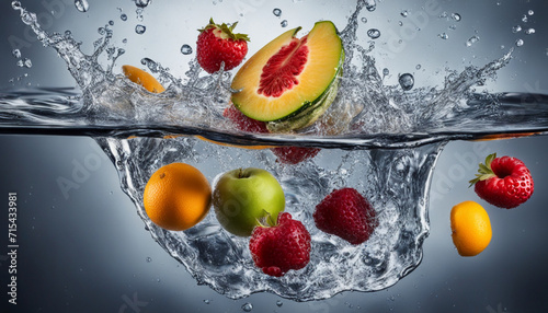 Harvest of fruit. Washing of food products. Water splash