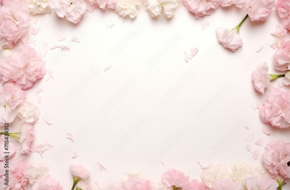 a frame of pink carnations and geraniums.