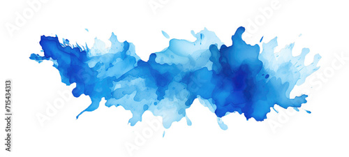 Blue paint splatter with watercolor stain isolated on transparent background. PNG file, cut out	