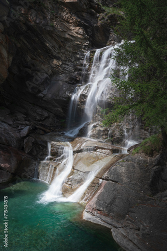 Lillaz waterfalls in summer. Cogne  Aosta Valley  Italy