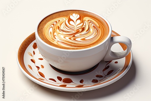  a cup of cappuccino on a saucer with a saucer in the shape of a leaf.