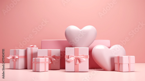 Cute love present box with confetti and heart shape balloons around. Suitable for Valentine's Day and Mother's Day. photo