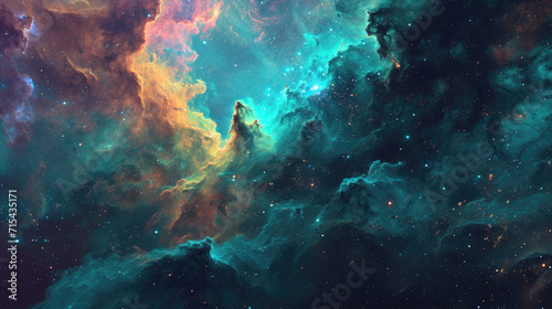 Abstract space vista  with ethereal nebulae and glittering distant galaxies