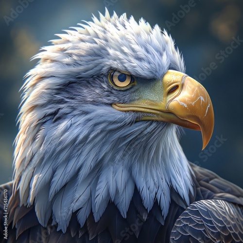 a bald eagle in front of snowy mountains.