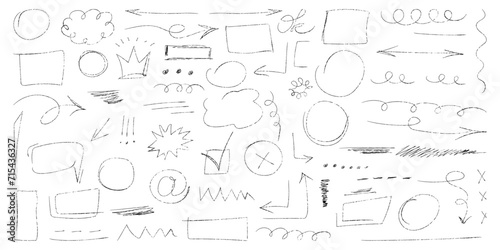 Set of cute doodle underline for notes.Hand drawn abstract collection of highlight, brush and elements.Vector illustration.Vector graphic highlight of brush pen. Vector hand drawn brush underline for photo