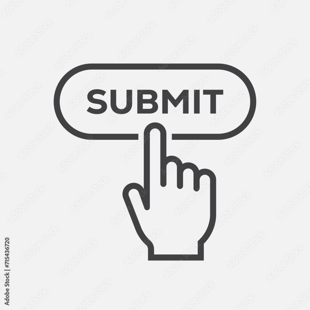 Hand pressing submit button. Hand click submit button. Vector illustration Hand pressing submit button. Hand click submit button. Vector illustration