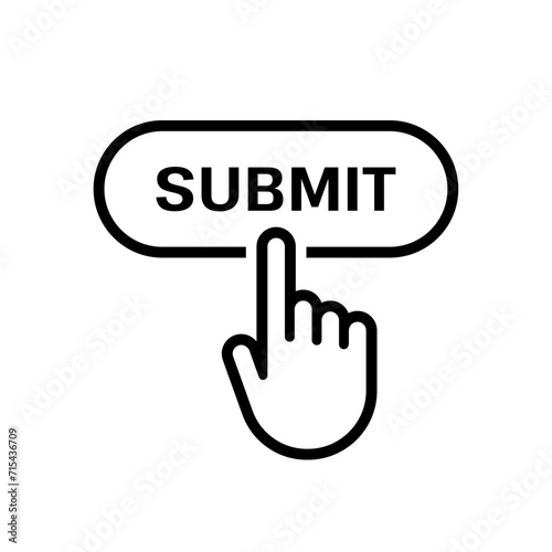 Hand click submit button. Hand pressing submit button. Vector illustration
