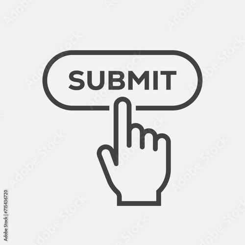 Hand pressing submit button. Hand click submit button. Vector illustration photo