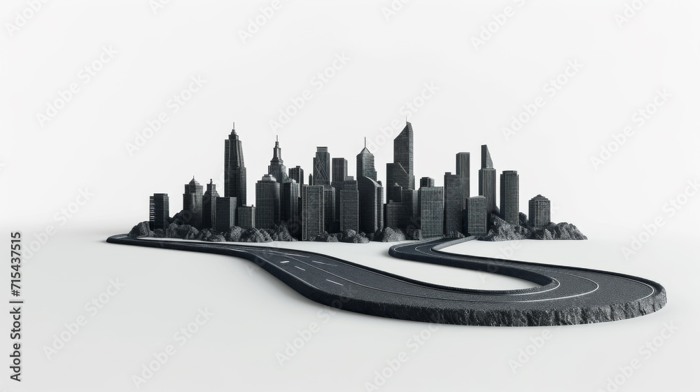 3d illustration of infinity road with skyline. 