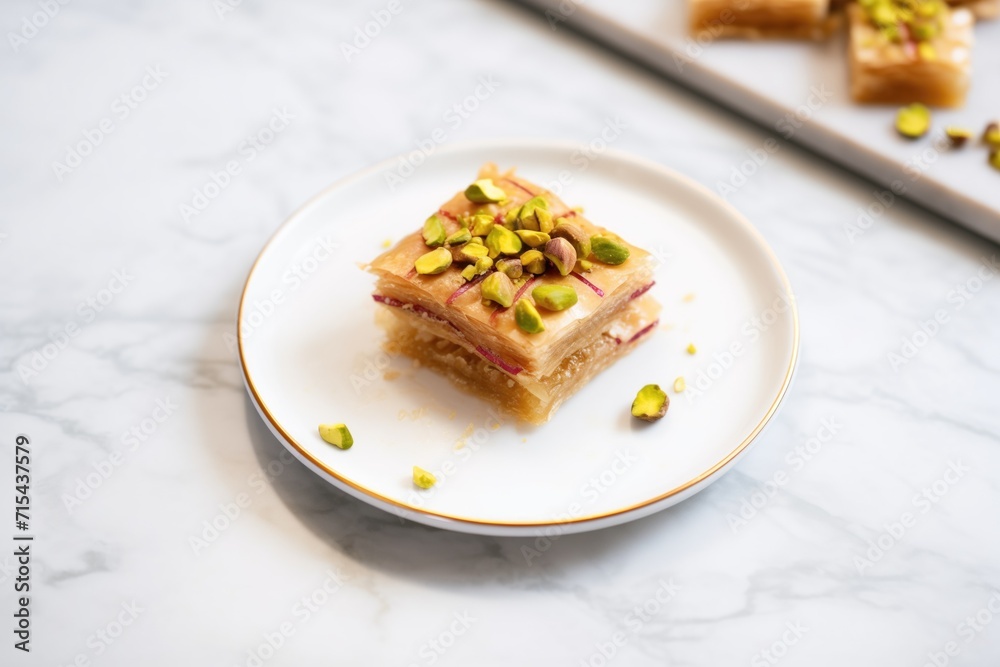 baklava with pistachios on marble surface