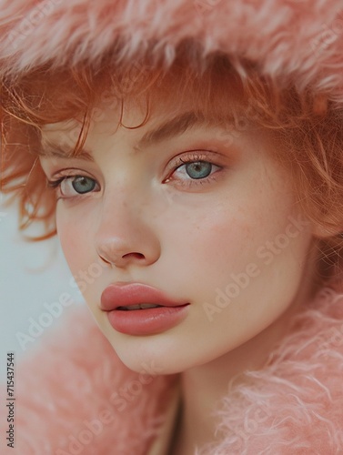 Abstract minimalist peach fuzz pantone color person. Charming style, pink elements.