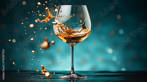 Wine pouring in wineglass on a blue background photo