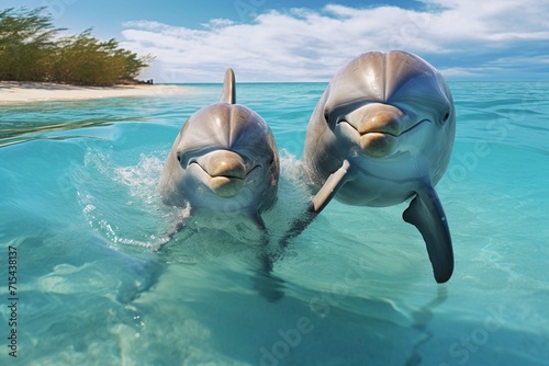Dolphins swimming in tropical water © Amer