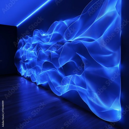 Blue LED futuristic volume wall interior concept