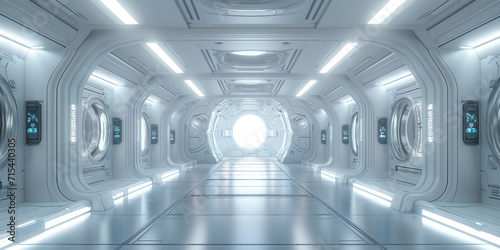 White corridor  tunnel in spaceship or future building