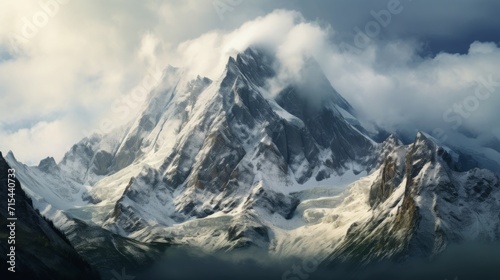 majestic mountain peak  snow  clouds  dramatic  nature photography  copy space  16 9