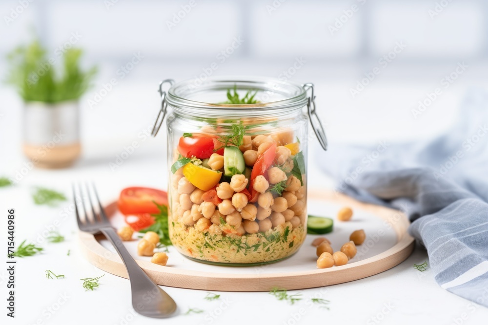 chickpea salad in glass jar for healthy meal prep chickpea salad in glass jar for healthy meal prep