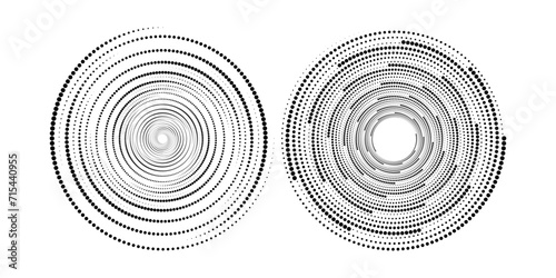 Halftone circular dotted frame set. Circle dots isolated on white background. Logo design element for medical, care, cosmetics. Round the border using halftone circle dots line spiral circle