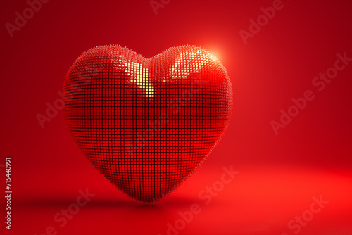 A digital 3D rendering of a pixelated red heart on a vibrant red background, symbolic of love or Valentine's Day