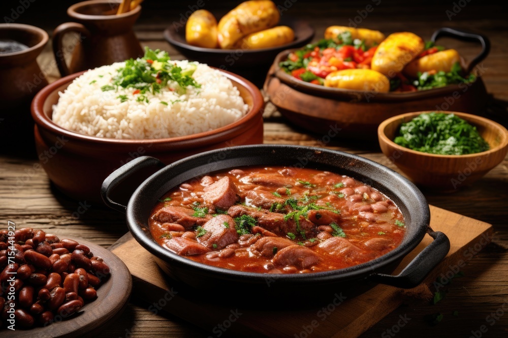 Traditional Brazilian Stew with Beans, Meats, and Garnishes Traditional Brazilian Stew with Beans, Meats, and Garnishes