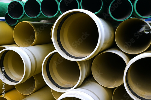 Lots of new plastic pipes for sewerage storage.